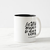 Laat alles geschieden in liefde (1 Kor.16:14) Tweekleurige Koffiemok (Voorkant rechts)