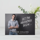 Laat avontuur beginnen Fotoafstudeerfeest Kaart (Staand voorkant)