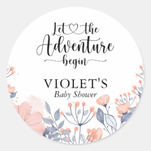 Laat avontuur Roze Blauw Violet Baby shower beginn Ronde Sticker