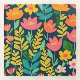 Laat bloemen kleurrijk ontwerp glazen onderzetter