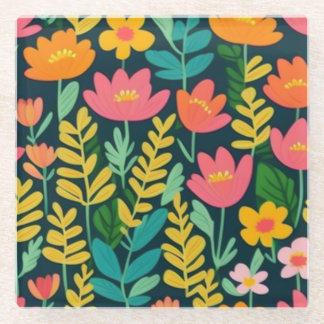 Laat bloemen kleurrijk ontwerp glazen onderzetter