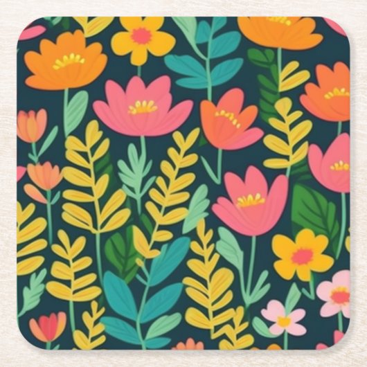 Laat bloemen kleurrijk ontwerp kartonnen onderzetters (Voorkant)