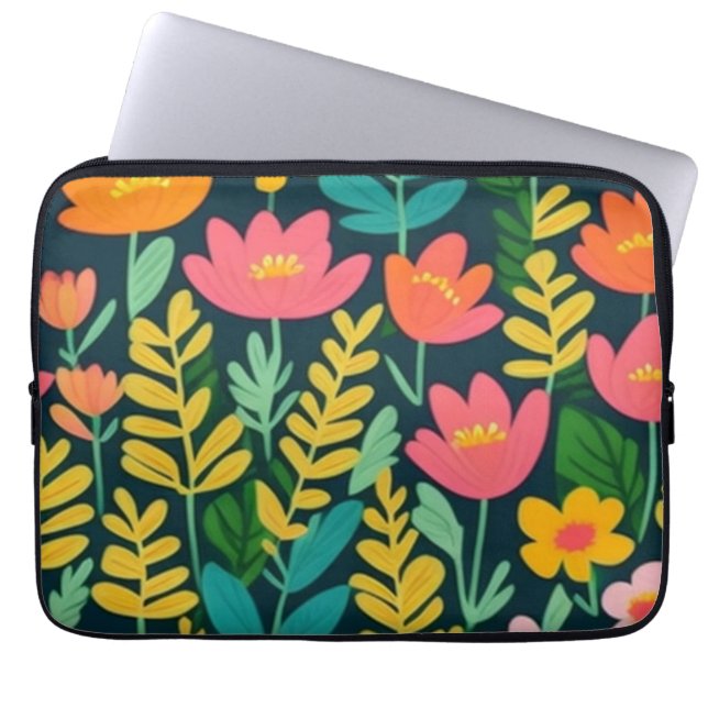 Laat bloemen kleurrijk ontwerp laptop sleeve (Voorkant)
