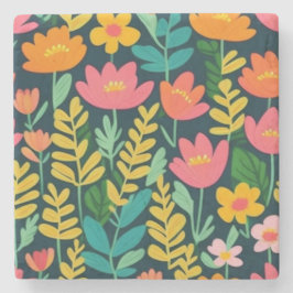 Laat bloemen kleurrijk ontwerp stenen onderzetter