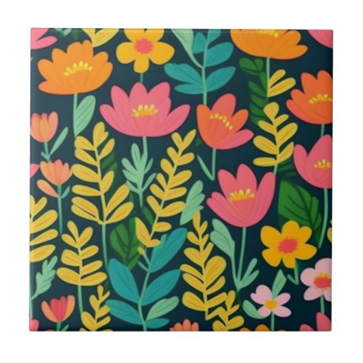 Laat bloemen kleurrijk ontwerp tegeltje (Voorkant)