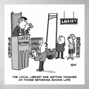 Laat boek bibliotheek. Zware straf voor te late te Poster
