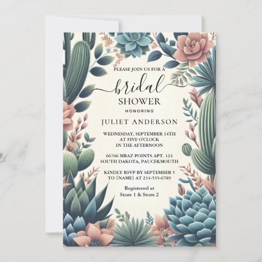 Laat Boho Leaf Desert Cacti Succulent Vrijgezellen Kaart (Voorkant)