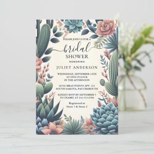 Laat Boho Leaf Desert Cacti Succulent Vrijgezellen Kaart (Staand voorkant)