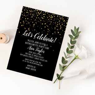 Laat Celebrate Gold Confetti op Black Bachelorette Kaart