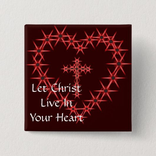 LAAT CHRIST LEVEN IN UW HART VIERKANTE BUTTON 5,1 CM (Voorkant)