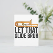 Laat dat maar even grappige trombone speler koper  briefkaart (Staand voorkant)