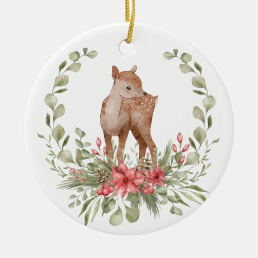 Laat de Aarde vreugde Deer Fawn Wreath Keramisch Ornament (Voorkant)
