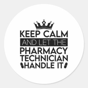 Laat de apotheker de technicus rustig houden. ronde sticker