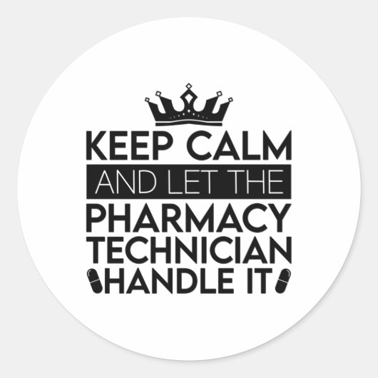 Laat de apotheker de technicus rustig houden. ronde sticker (Voorkant)