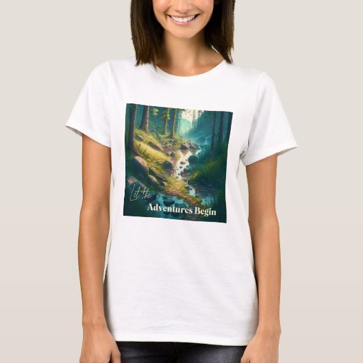 Laat de Avonturen Beginnen | Kampeer Kunst T-shirt (Voorkant)