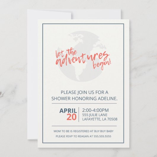 Laat de avonturen beginnen Reisdouche uitnodiging (Voorkant)