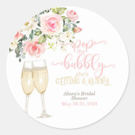 Laat de bubbels maar knallen, ze gaat trouwen ronde sticker