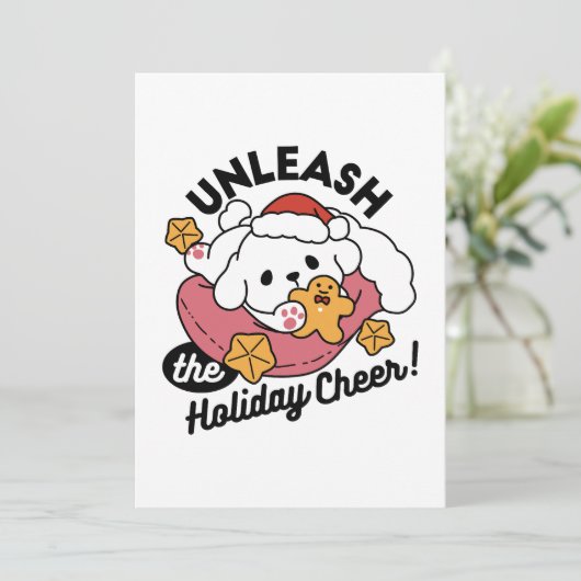 Laat de feestvreugde los - Schattigee hondenkerst Bedankkaart (Staand voorkant)