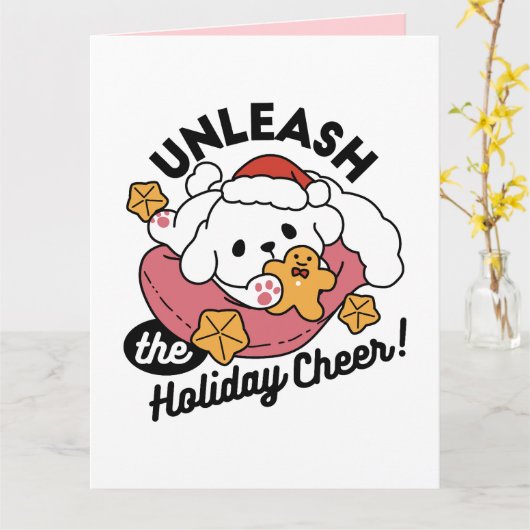 Laat de feestvreugde los - Schattigee hondenkerst Kaart (Gele Bloem)