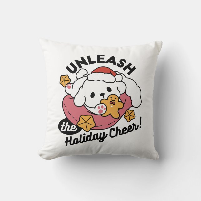 Laat de feestvreugde los - Schattigee hondenkerst Kussen (Voorkant)