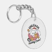 Laat de feestvreugde los - Schattigee hondenkerst Sleutelhanger (Voorkant Links)