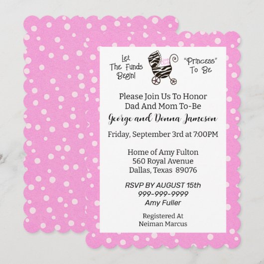 Laat de Fondsen Beginnen “PRINSES” Uitnodiging (Voorkant / Achterkant)