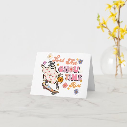 Laat de Ghoul-tijd Rollen Retro Halloween Kaart (Gele Bloem)