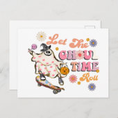 Laat de Ghoul Time Roll Retro Halloween Briefkaart (Voorkant / Achterkant)