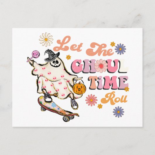 Laat de Ghoul Time Roll Retro Halloween Briefkaart (Voorkant)