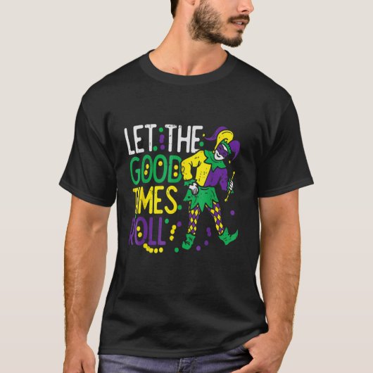 Laat de goede tijd met de jester Bead Mardi Gras T-shirt (Voorkant)