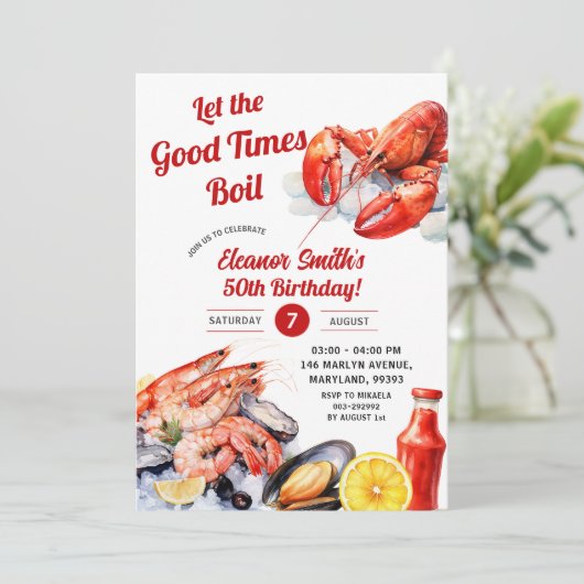 Laat de goede tijden koken zeevruchten volwassen v kaart (Staand voorkant)