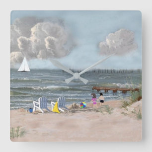Laat de golven je voeten raken 1... vierkante wand klok