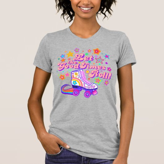 Laat de Good Times Roll 70's Rainbow Skating T-shi T-shirt (Voorkant)