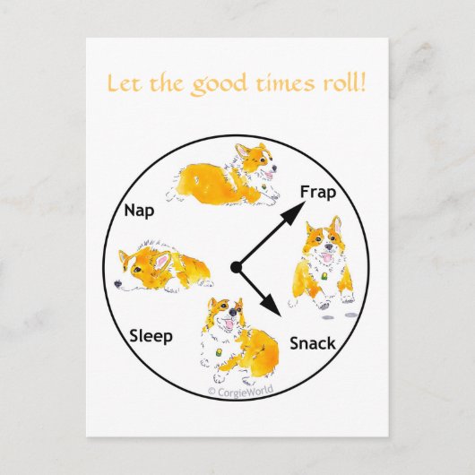 Laat de Good Times Roll. Corgi Briefkaart (Voorkant)