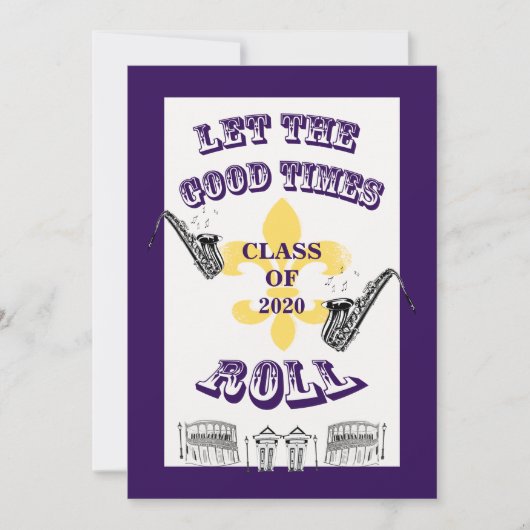 Laat de Good Times Roll Graduation Party Paars Kaart (Voorkant)