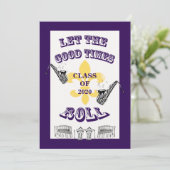 Laat de Good Times Roll Graduation Party Paars Kaart (Staand voorkant)
