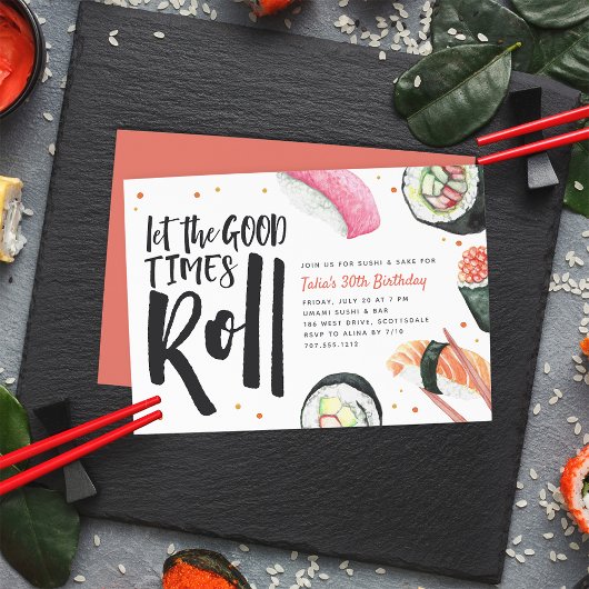 Laat de Good Times Roll Sushi Birthday Party Kaart