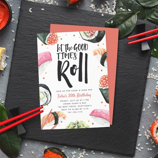 Laat de Good Times rollen | Sushi Birthday Party Kaart