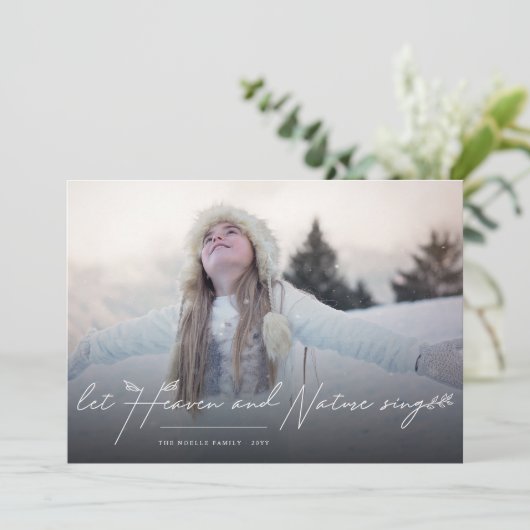 Laat de hemel en de Natuur Religieuze kerstfoto zi Feestdagenkaart (Staand voorkant)