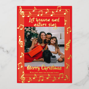 Laat de hemel zingen Muzikale rand één foto kerst Folie Feestdagenkaart