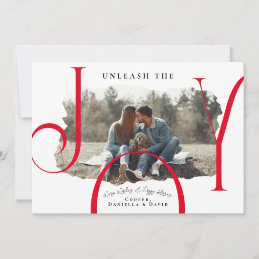 Laat de Joy Red los | kerstkaart met foto's (Voorkant)
