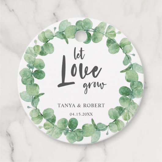 Laat de liefde Eucalyptus Wreath Sage Green Weddin Bedankjes Labels (Voorkant)