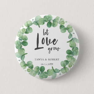 Laat de liefde Eucalyptus Wreath Sage Green Weddin Ronde Button 5,7 Cm