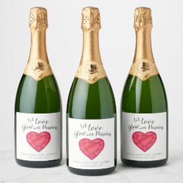 Laat de liefde gloeien met passie ruby waterverf b sparkling wijnetiket