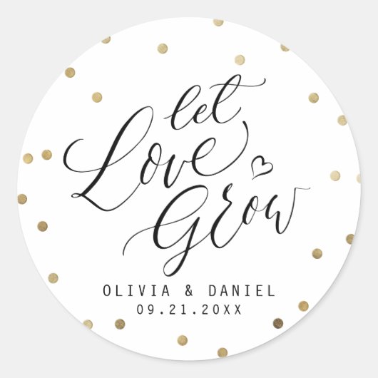 "Laat de liefde groeien" moderne kalligrafie bruil Ronde Sticker (Voorkant)