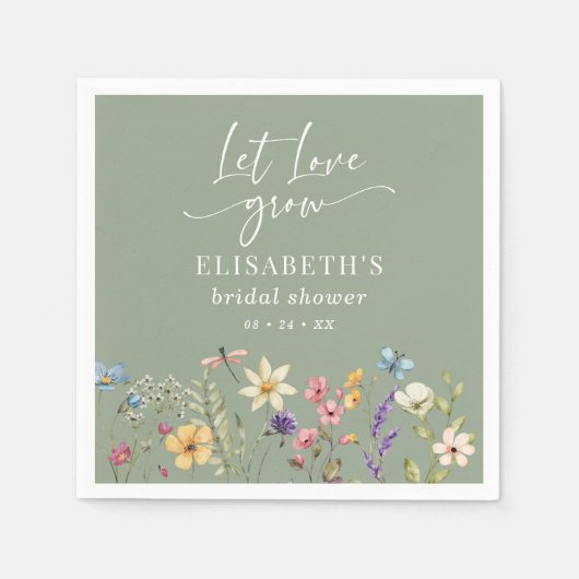 Laat de liefde groeien Wildflower Sage Green Vrijg Servet (Voorkant)