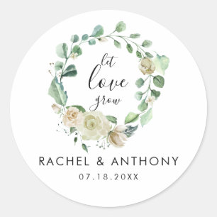 Laat de liefde witte roos worden met een rode wate ronde sticker