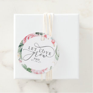Laat de liefdesgroei succes boeken & Roze bloemen  Bedankjes Labels