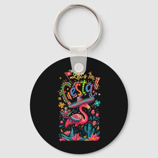laat de Mexicaanse roze roze flamingo cinco de May Sleutelhanger (Voorkant)