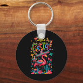 laat de Mexicaanse roze roze flamingo cinco de May Sleutelhanger (Voorkant)